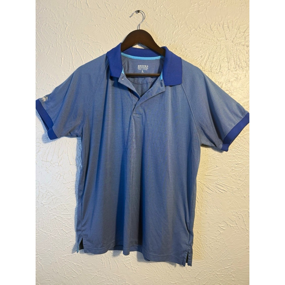 Brooks Brothers Men's Large Blue Polo Shirt Contrast Collar Logo Sleeve Trim